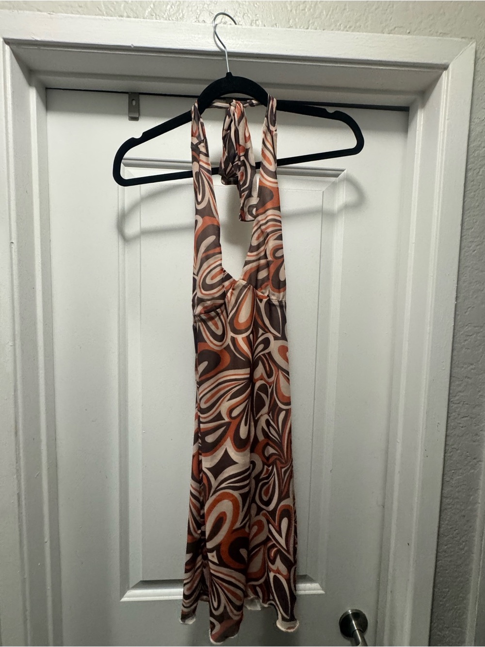 Halter Mini Dress in Brown & Orange Swirl Print